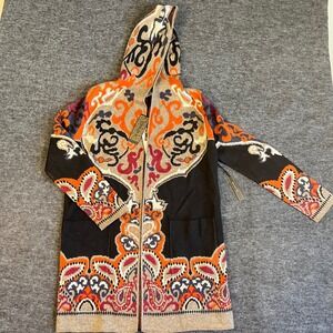 Maxsport Womens Paisley Hooded Sweater Boho Cowgirl Black Orange  Sz M